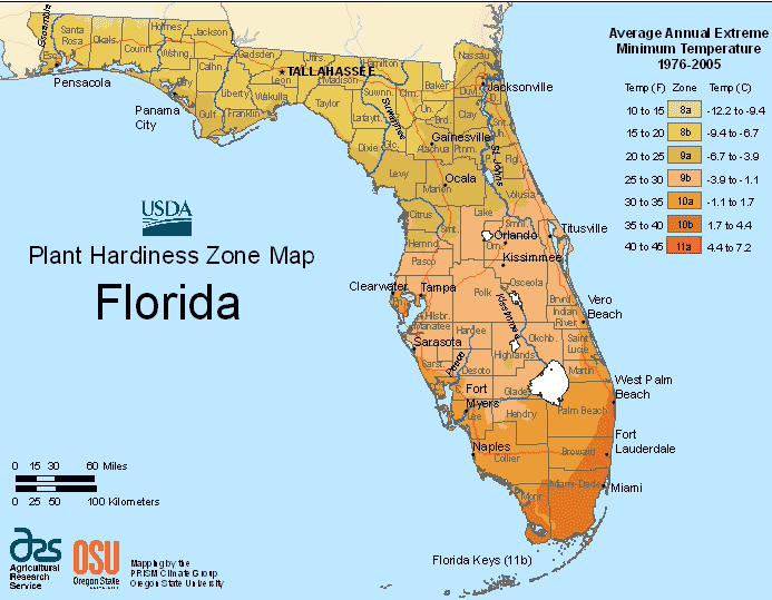 USDA Hardiness Map for Florida